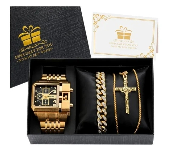 13 Oulm 3364 Black Gold Watch with Bracelet Necklace and Box