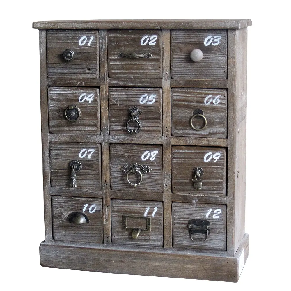 Petit coffre de rangement en bois rectangle, commode de rangement rustique, Vintage, avec tiroirs numériques, en bois