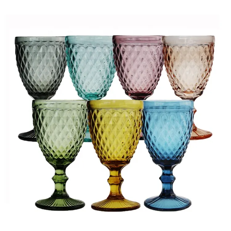Multi Color Machine Made Engraved Colored Wine Glasses Wholesale