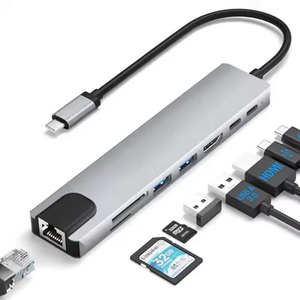 8-In-1 USB Tipo C Hub Adaptador multipuerto Hub Dock 8 en 1 USB C Tipo C Hub con 4K HDTV USB 3,0 SD TF Lector de tarjetas PD Carga - Product Image 1
