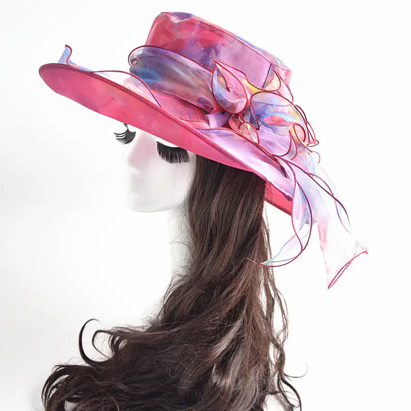 Sombrero de ala ancha de Organza para mujer, falda de Iglesia, sombrero para el sol