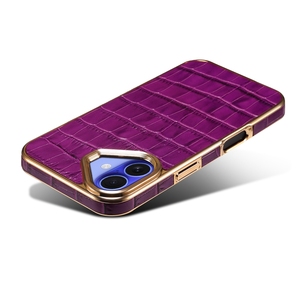 IPhone gerçek deri kılıf için arka kapak krom 16/16 artı/16 Pro/16 Promax, timsah tarzı telefon kapak iPhone 15 için - Product Image 3