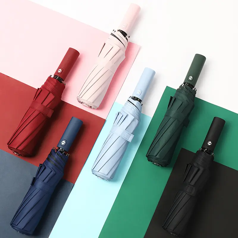 10 guarda-chuva-osso de abertura automática e fechamento de cabo longo dobrável, guarda-chuva ao ar livre