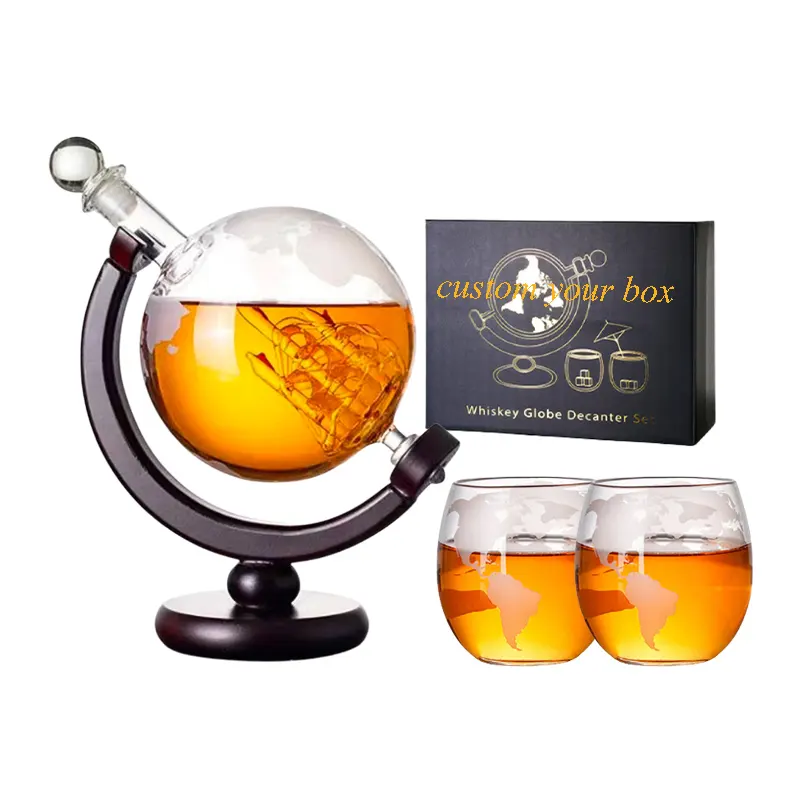 150 Glaswerk Oem Odm 2024 Handgemaakte Globe Whisky Decanter Sets 2 Glazen Set Globe Vorm Karaf Voor Whisky