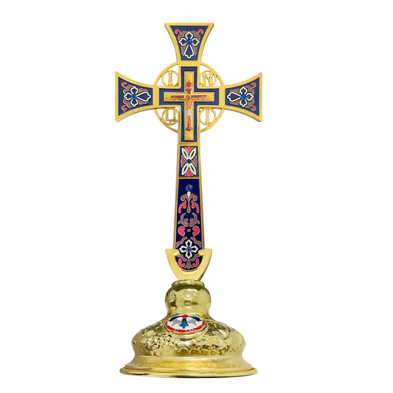 Cruz de bendición de Cruz ortodoxa de stock listo con soporte para decoración de Iglesia decoración cristiana antigua rusa