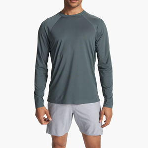 Özel ter emme uzun kollu T Shirt egzersiz kıyafeti Raglan koşu hızlı kuru erkek performans spor gömlek erkek gömlek