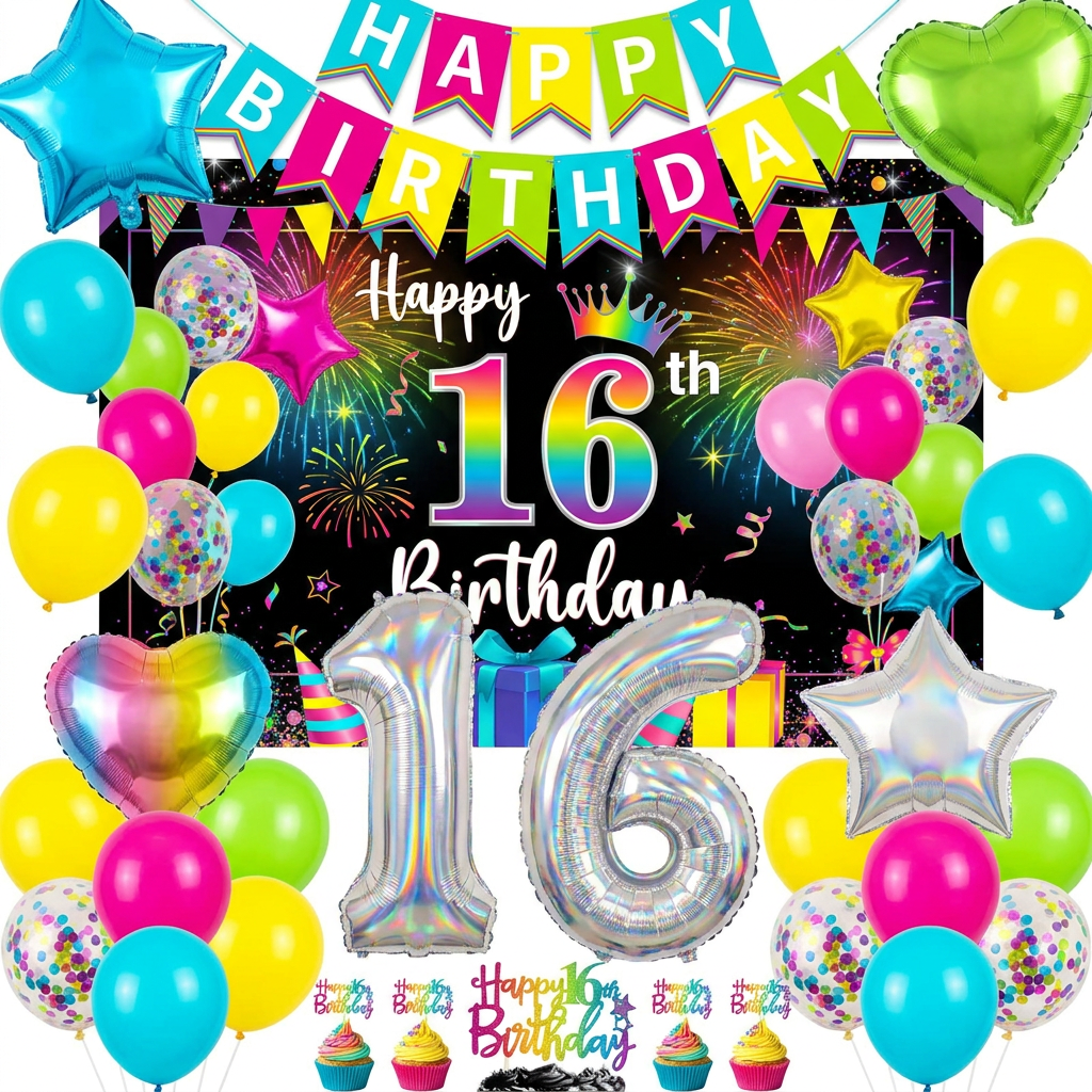 colorful 16th party decor