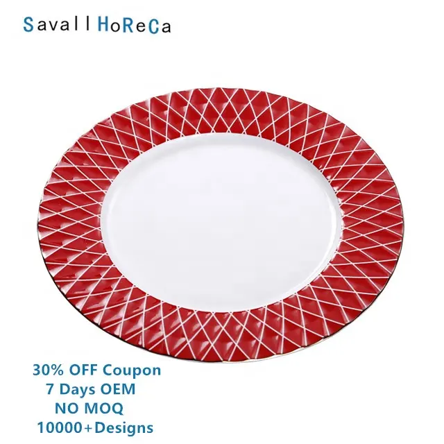 Savall HoReCa yıldız otel catering porselen kırmızı plaka seramik çanak yemek takımı özel porselen yemek tabağı
