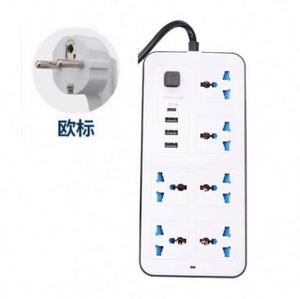 Tira de alimentación con puerto Usb Enchufe de 6 vías 3 Usb + Puerto tipo C Toma de corriente con cable de extensión en negrita de 2m Enchufe protector contra sobretensiones - Product Image 3