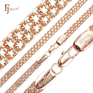 F94100171 5.7mm + FJ Fallon moda takı <span class=keywords><strong>Bismarck</strong></span> dokuma üçlü bağlantı zinciri kaplama gül altın iki ton pirinç bazlı
