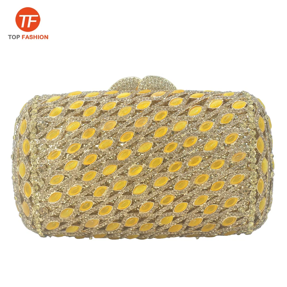 Factory wholesales Yellow Opal and Crystal Rhinestone Clutch Evening Bag Diamond Clutch Purse