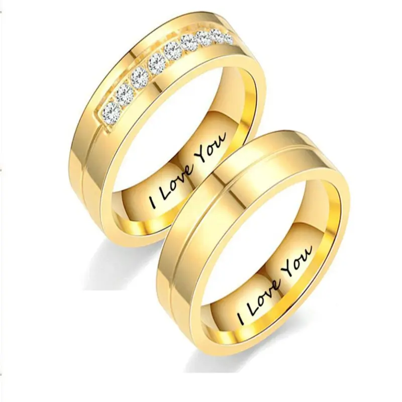 Anillos a juego para parejas, anillo de compromiso con grabado gratis, te quiero, anillo de acero de titanio para parejas