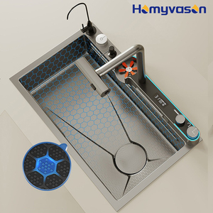 Tiktok akıllı Modern büyük tek İşlevli Sus304 Anti Scratch Led fincan yıkama ile dijital ekran şelale mutfak lavabo - Product Image 3
