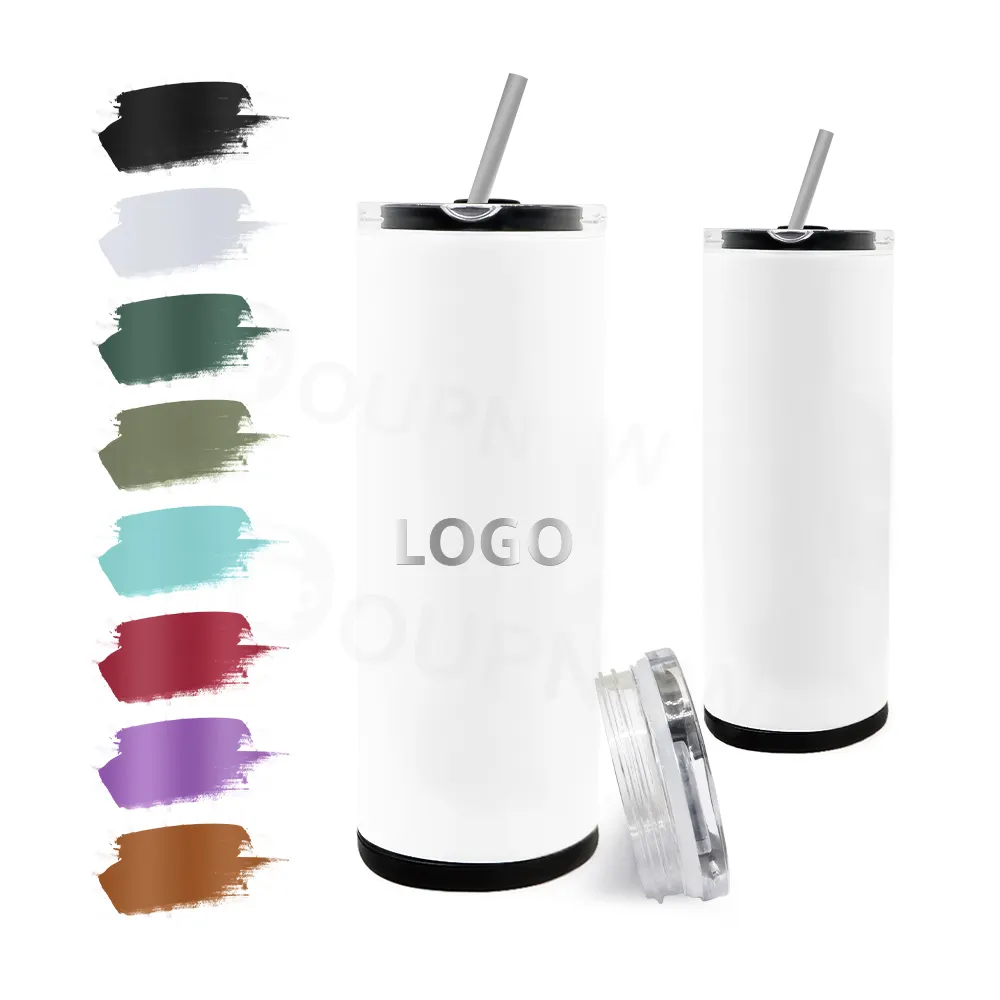 20 oz Blank Zippy Cup Skinny Tumbler Stainless Steel Thermal Tumbler With Straw And Straight Flat Edge For Sublimation