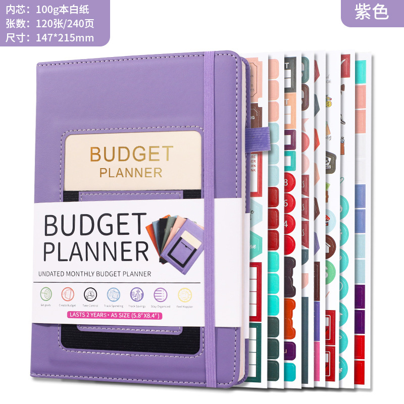 Libro del budget - viola - 8 adesivi per la pianificazione
