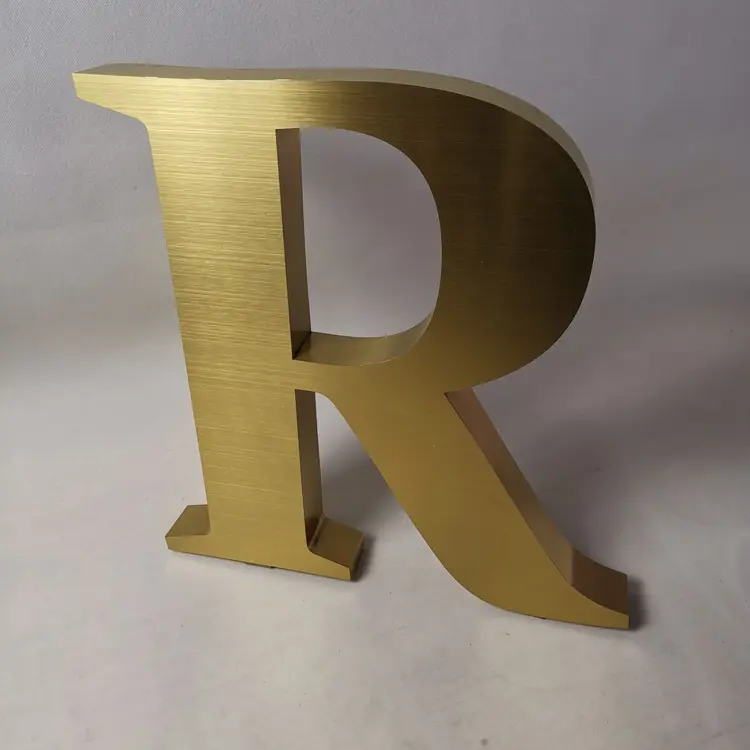 Letras de pared de metal rústico, letreros de acero inoxidable 3d dorados, letras del alfabeto pequeñas, logo de negocios