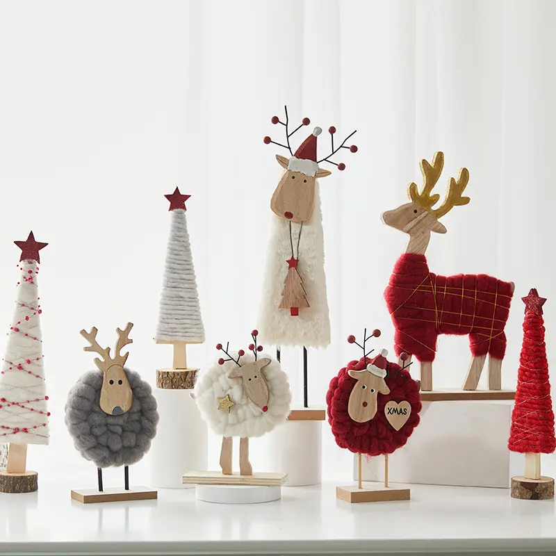 Janela de madeira para área de trabalho, ornamentos de papai noel de elfo e natal, decoração nórdica