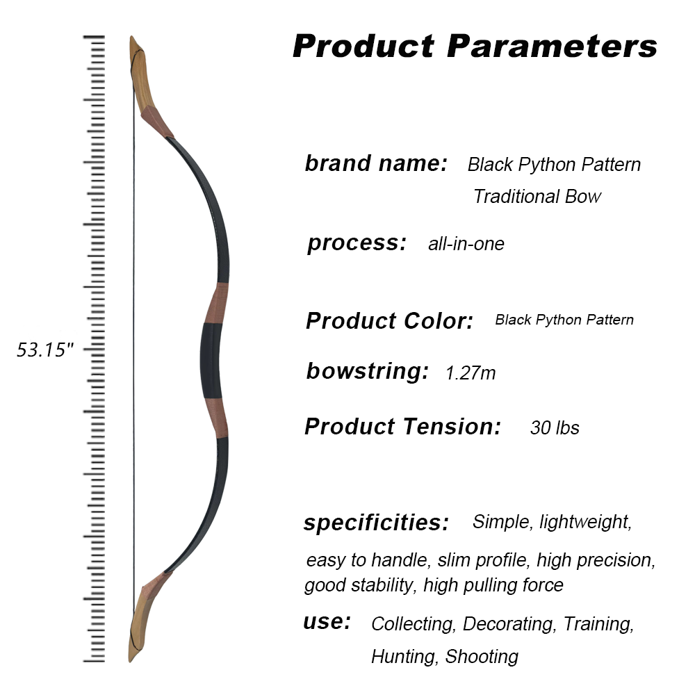 30 lbs Black Python Pattern Traditional Bow
