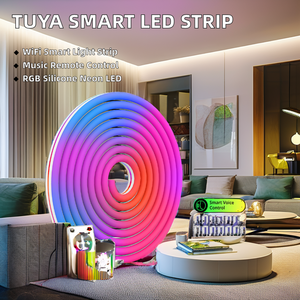 TUYA WIFI Smart LED Neon Light Strip 5M RGB Silicona Control remoto Running Light Strip con música 12V Voltaje de entrada - Product Image 4
