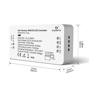 Tuya WiFi WW/CWLEDストリップコントローラーDC12〜54V最大15A負荷定電圧入力2チャンネル出力 - Product Image 2
