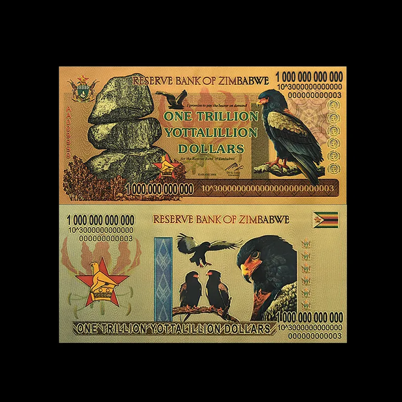 Nieuw Biljoen Yottalillion Dollar Zimbabwe Verguld Bankbiljet Met Mooie Kleur