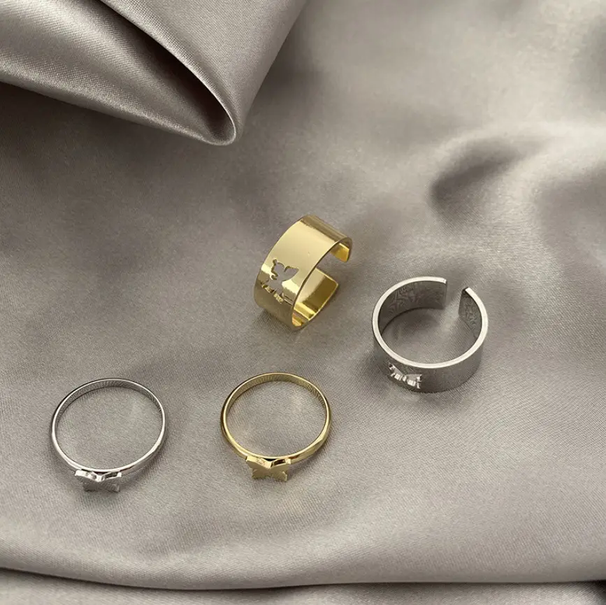 Модный набор регулируемых колец с бабочкой для влюбленных женщин мужчин Романтические полые золотые свадебные парные кольца