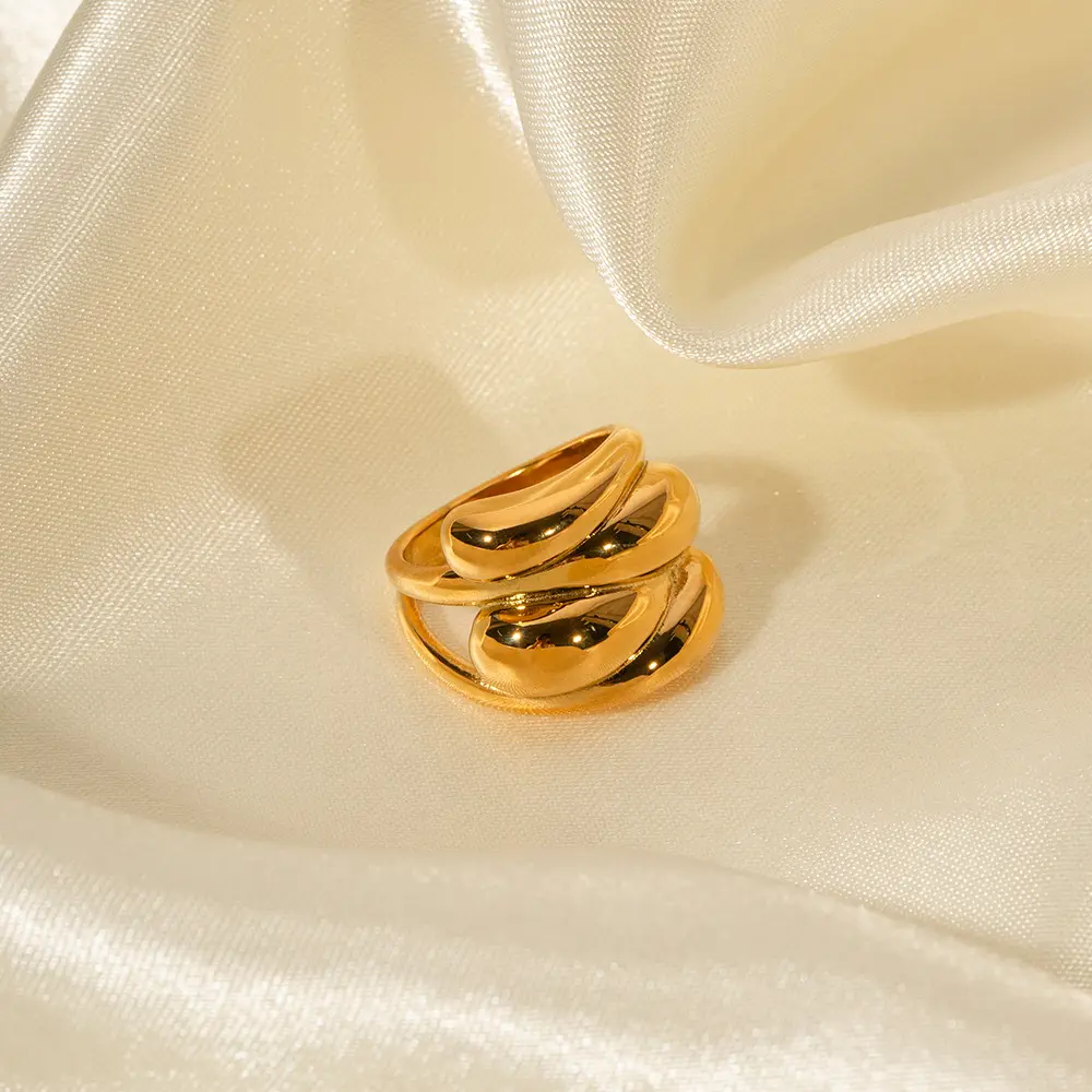 แหวนทรงเรขาคณิต18K สำหรับผู้หญิงแหวนแบบเปิดหัวหยดน้ำชุบทองทำจากสเตนเลสสตีลสินค้ามาใหม่