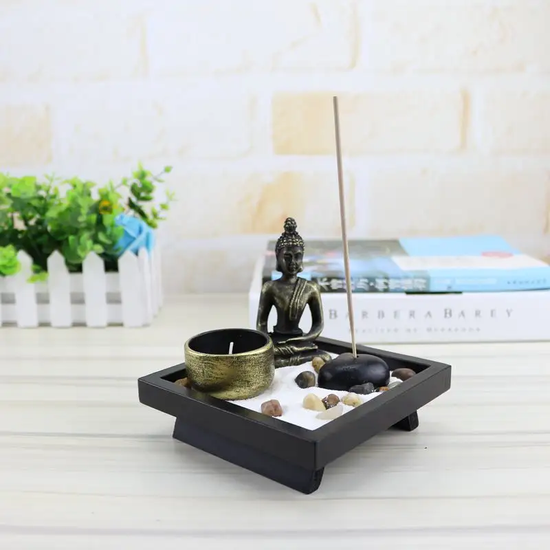 Vendita calda resina di alta qualità Zen Sand Garden Office Home decorazione da tavolo Mini Zen Garden Kit per la meditazione di rilassamento