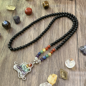 Ожерелье в богемном стиле с натуральным исцеляющим аметистом лазуритом 7 Чакра мала, чакра балансирующие Четки для мужчин и женщин - Product Image 5