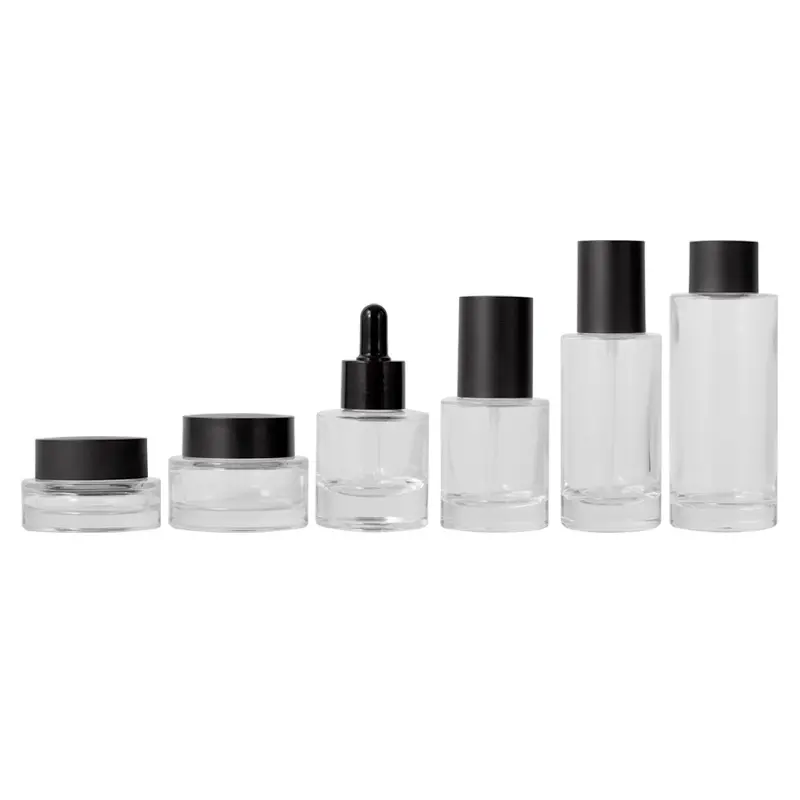 Cosmetic glass bottle set new design fashion nature style skincare cosmetic packaging container with spray pump