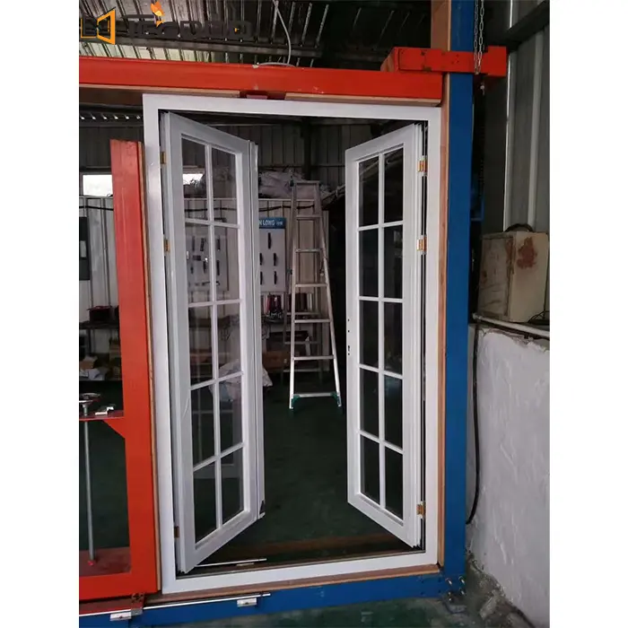 UPVC Double Tempered Glaze White Color French Casement Door For House