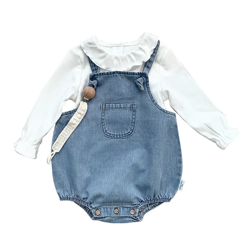 Ins Sleeveless Jeans Newborn Baby Toddler Clothes Girl Triangular Jumpsuit Girl Boys Baby Rompers