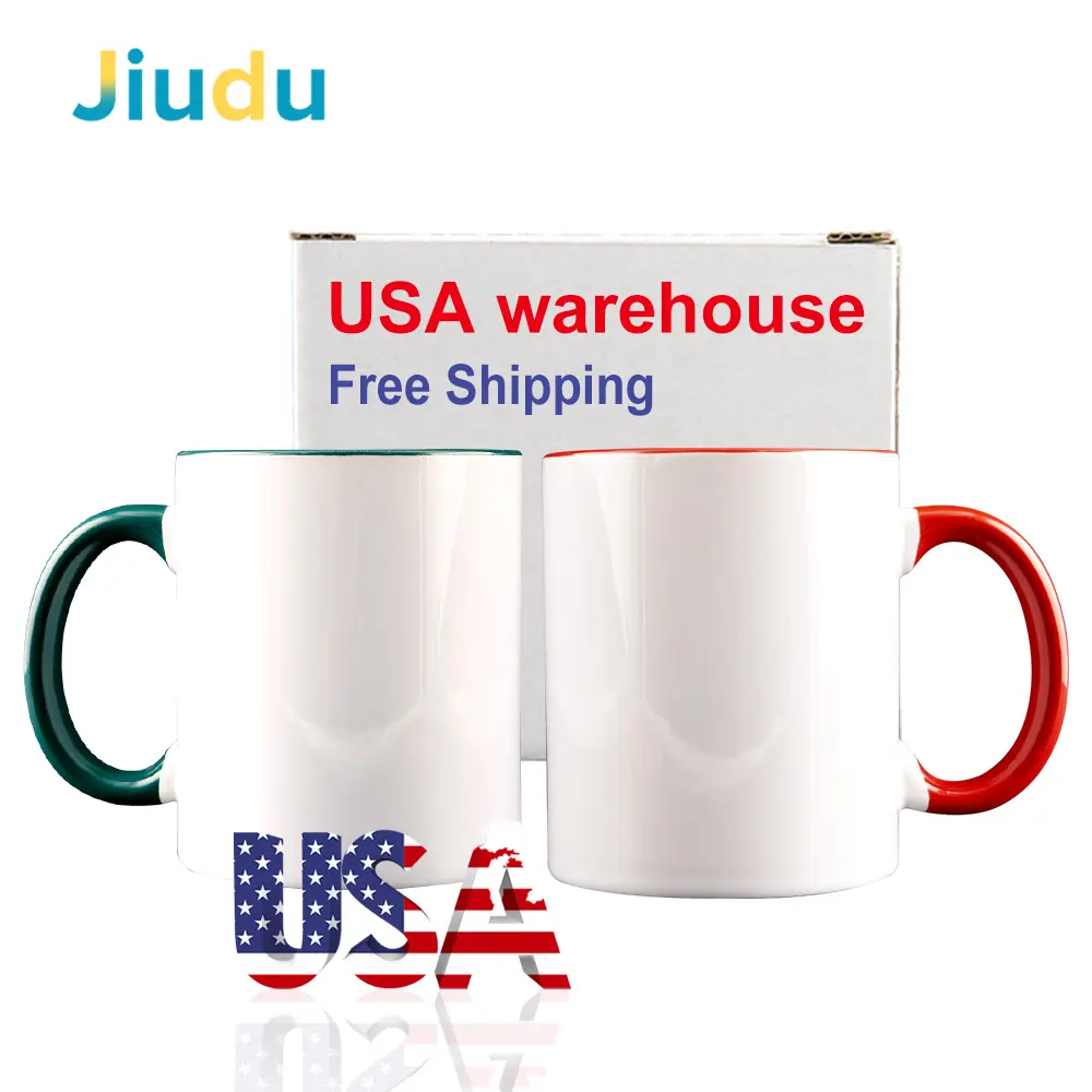 USA Warehouse Hochwertige 11 Unzen Sublimation becher Keramik rohlinge Schlepp farben für Kaffee Reise Sublimation becher 11oz Weiß