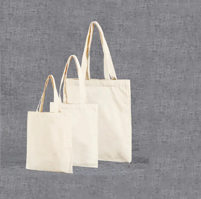 Bolsas de lona lisas reutilizables, ecológicas, en blanco, grandes