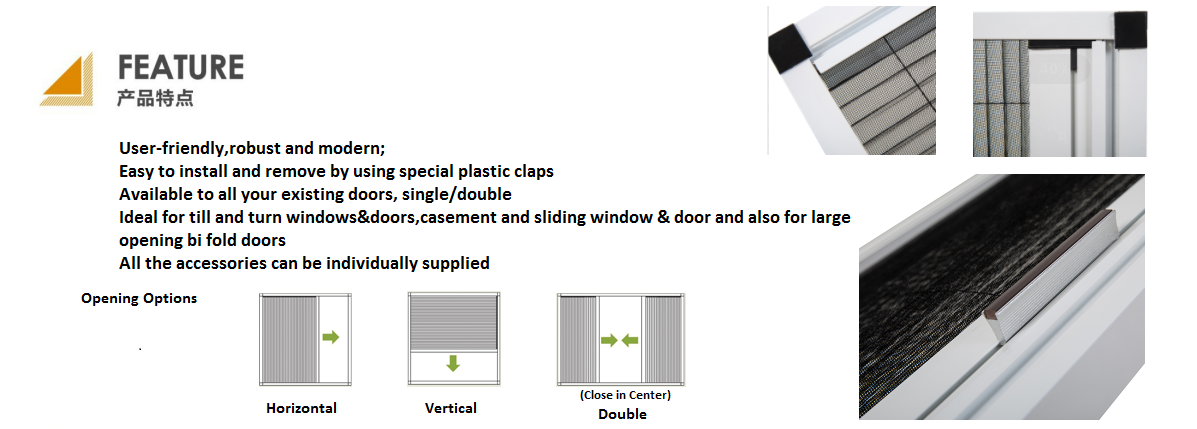 DIY Screen System wire mesh foldable screen aluminium pleated mosquito door