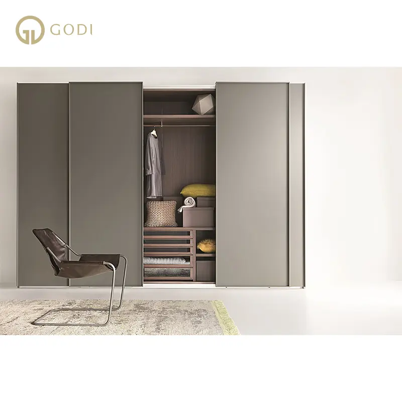 GODI modelo de madera puerta corredera Puerta de armario equipada móvil Walk in Storage muebles para el hogar armarios duraderos personalizados