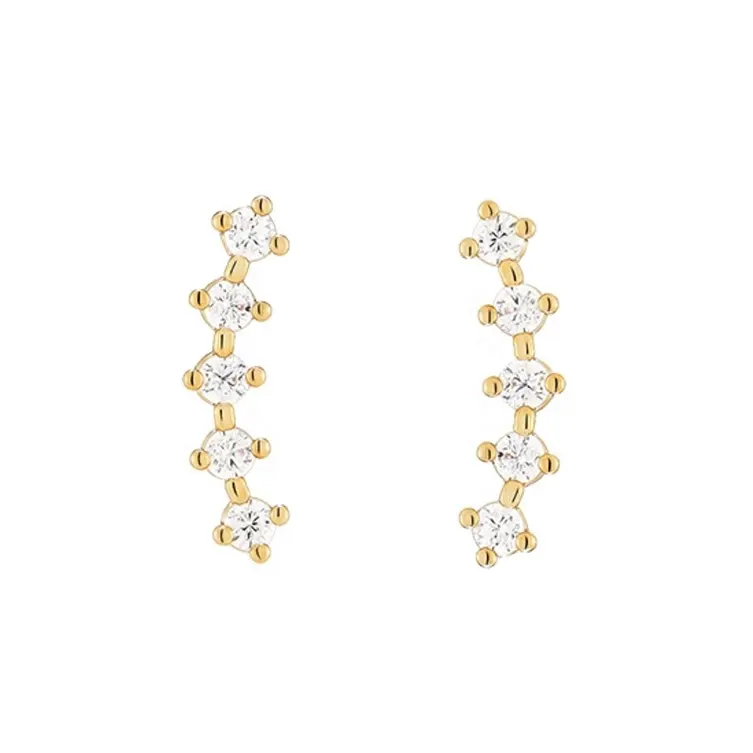 Beautiful designed 18k gold 925 sterling silver curved bar circle zircon earrings ear piercing