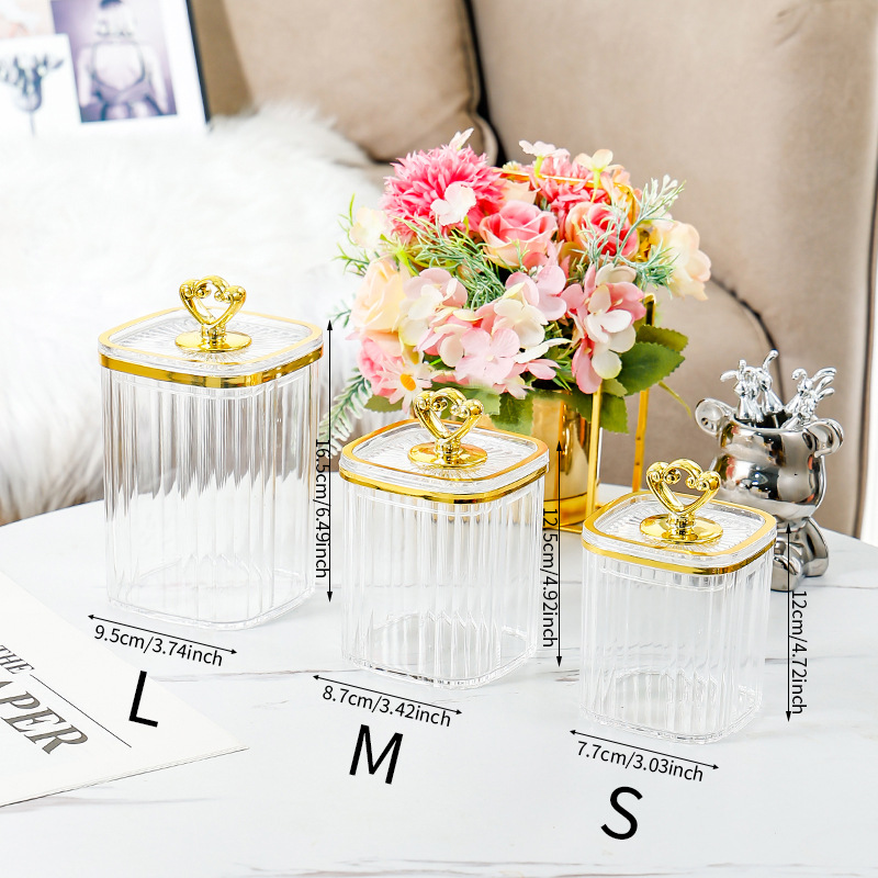 Transparent square jar SML3 jar with gold rim and 4 gold dots