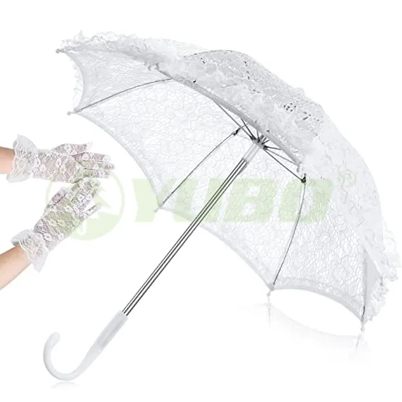Yubo ลูกไม้สีขาว Parasol งานแต่งงานเจ้าสาวดอกไม้เย็บปักถักร้อยร่ม Vintage โรแมนติกเกาหลีออกแบบร่มอาทิตย์