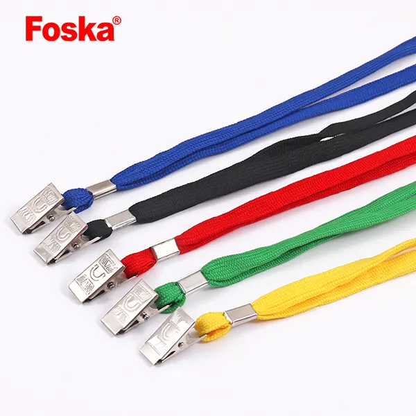 Foska popular barato acessórios para cartões de nome universal 4 cores cordões de nylon personalizados com grampos de metal