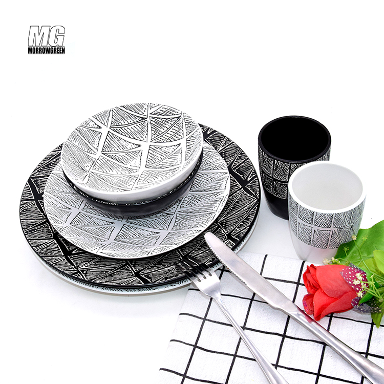 Ceramic Stoneware Tableware Set Engraving New Arrived dishes Sets Classic Style gold rim dinner sets