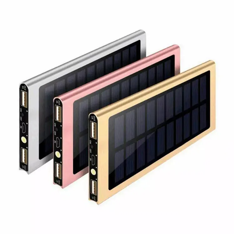 Solaire Metal Powerbank 10000mah telefon şarj cihazı güneş enerjisi bankası 2a taşınabilir cep ince OEM polymer pil 2024