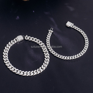 925 Sterling Silver Pass <strong>8mm</strong> 7in to 24in Ited Cut D Color Moissanite Diamond Tester Miami Bracelet Necklace Men Cuban Link <strong>Chain</strong> - Product Image 4