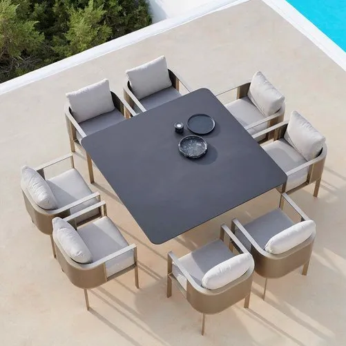 Muebles de lujo para terraza y jardín, conjunto de muebles grandes de lujo para patio y comedor al aire libre, 9 piezas