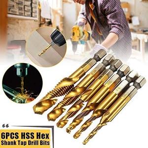 6pcs高速钢螺纹公制丝锥钻头套装M3-M10六角柄镀钛复合丝锥钻头套装 - Product Image 3
