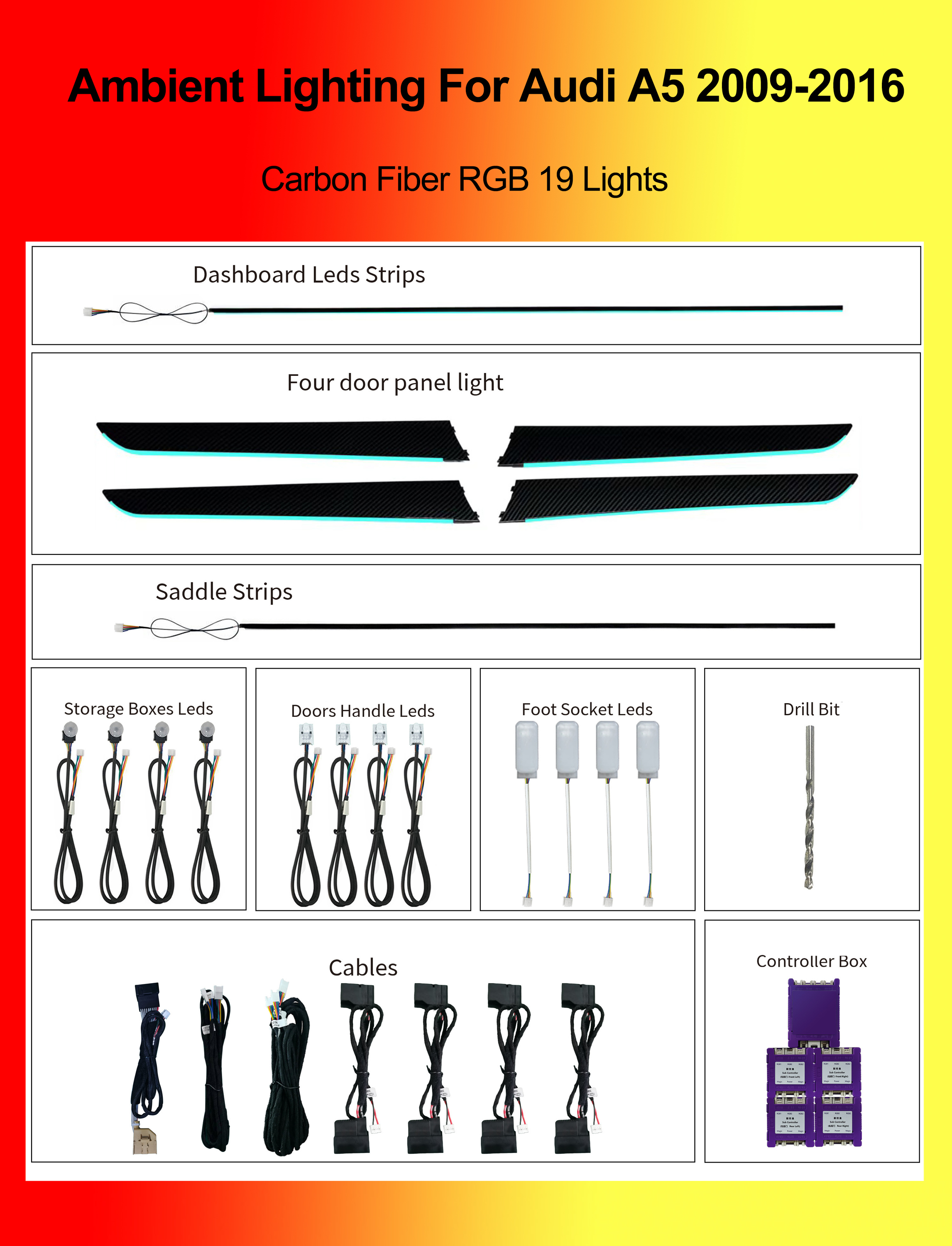 Fibre de carbone RGB 19 lumières