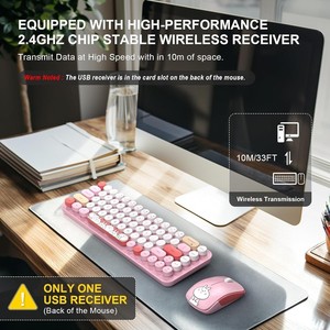 Teclado inalámbrico de 2,4G, máquina de escribir colorida, Keycap Circular, teclado y ratón inalámbricos, bonito, adecuado para PC, portátiles y ordenador - Product Image 2