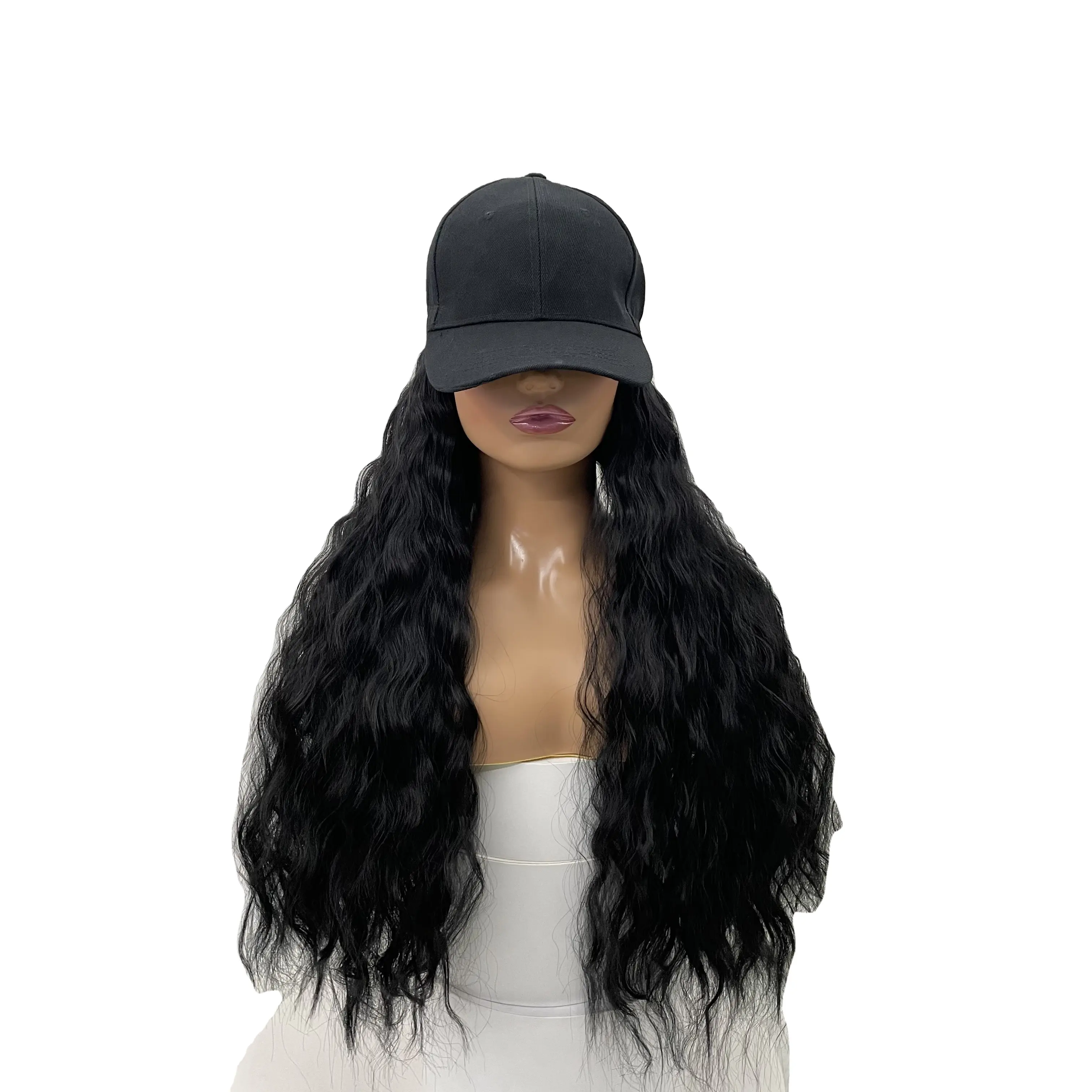 Gorra de béisbol de pelo humano largo, pelucas de cabello humano