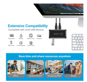 USB3.0 KVM开关分离器-盒子2端口连接PC共享4个设备，用于键盘鼠标扫描仪打印机USB2.0集线器可选 - Product Image 2