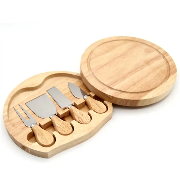 Produce Set di accessori da cucina in legno di nuovo Design caldo Set di utensili per formaggi rotondi in legno all'ingrosso con coltelli